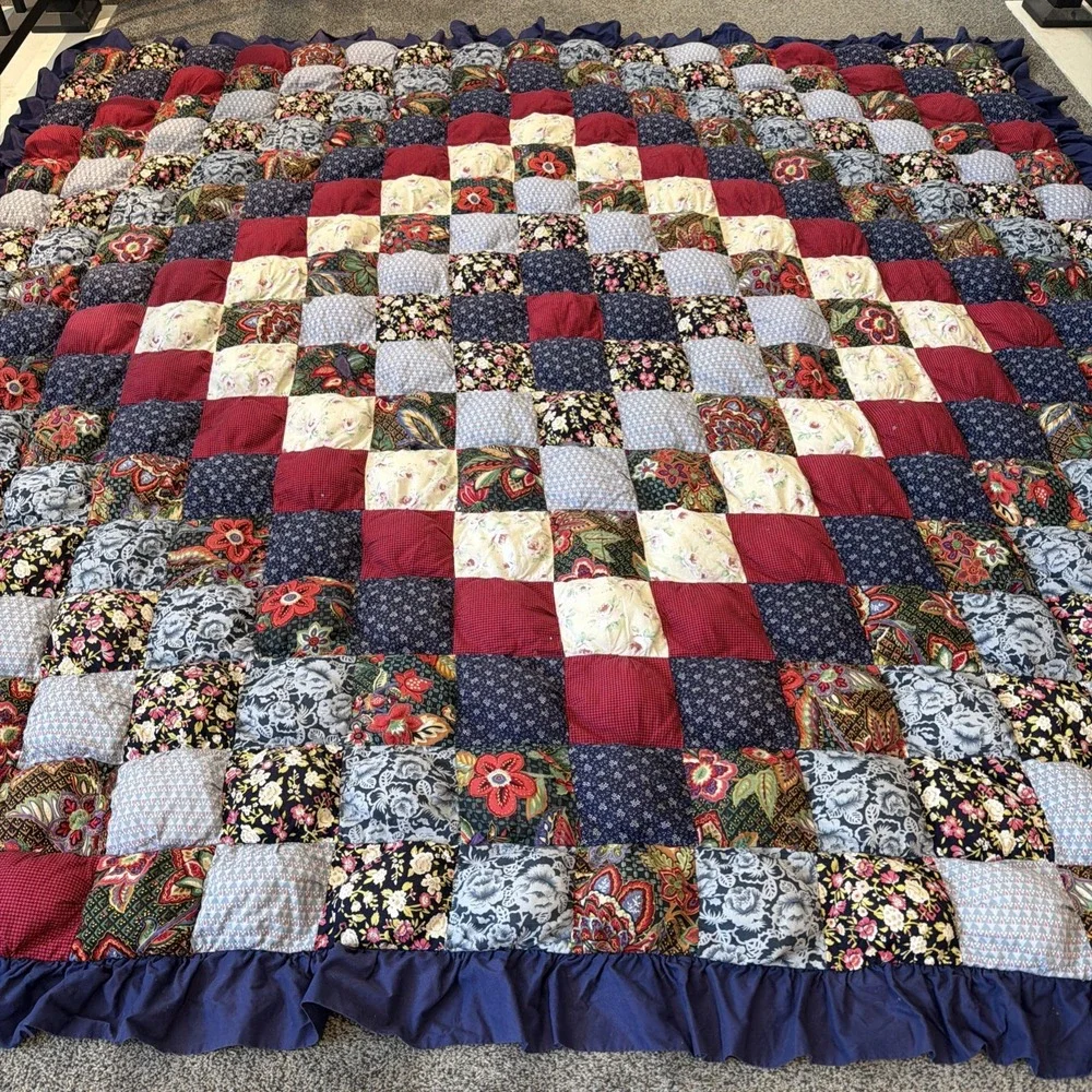 Vtg 1990's JC Penney Puff Quilt Red White Blue 88
